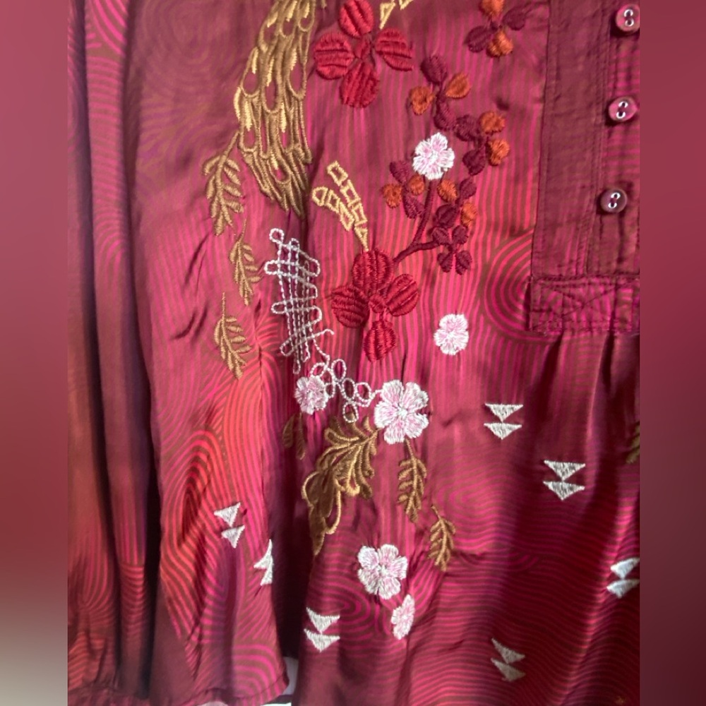 Johnny Was Burgundy Embroidered Top - Picture 5 of 9